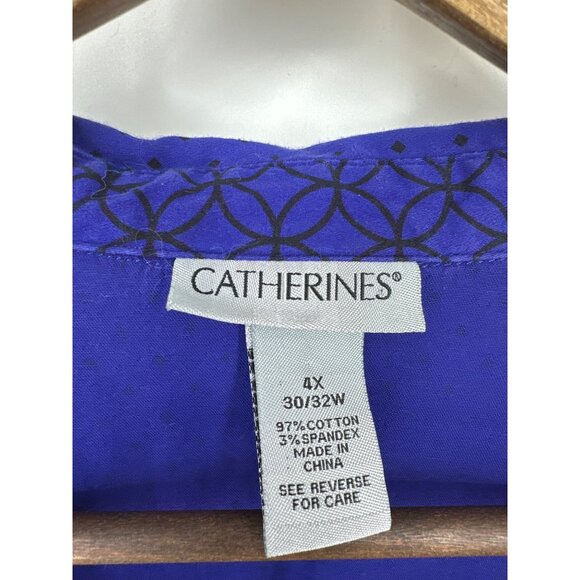 Catherines Womens Button-Up Blue Polka Dot Shirt Size 4X 30/32W - Picture 4 of 9